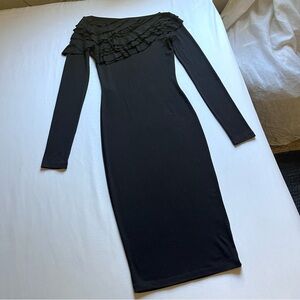 NWT ISABEL DE PEDRO vintage black asymmetrical off shoulder ruffle bodycon